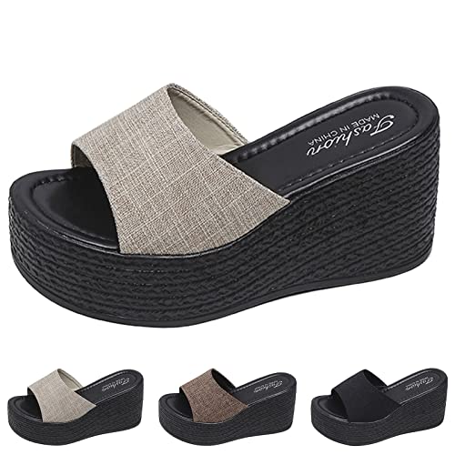 Sandálias femininas deslizantes de verão sola grossa salto anabela salto alto sólido sem cadarço boc