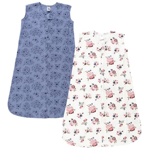 Hudson Baby Infant Girl Thermal Sleeveless Sleeping Bag 2pk, Soft Pink Sage Rose