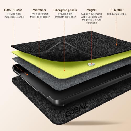 Image of CoBak Case for Kindle Paperwhite 12th Gen 2024 (7 inch) & Colorsoft Signature Edition - All New PU Leather Cover with Auto Sleep Wake Feature for Paperwhite Signature 2024 Released, Black