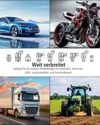 180 Stück Schmiernippel Sortiment kit：Gerader Hydraulik Fettnippel 45 ° 90 ° Kegelschmiernippel | Schmiernippel Set M6 M8 M10 Guter Dichtleistung für fettpresse Schmierpressen meisten Autos Traktoren