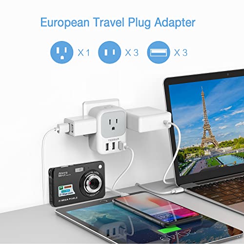 3 Pack European Travel Plug Adapter, Tessan Us To Europe Power Adapter With 4 Ac Outlets And 3 Usb, Type C Charger Adaptor Converter For Usa To Eu Iceland Italy Spain France Germany Greece Israel #TOP2