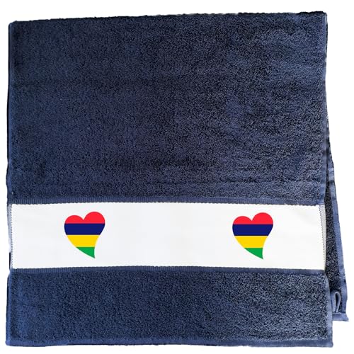 Huuraa Handtuch Mauritius Flagge Herz 50x100cm French Navy Baumwolle Handtuch Geschenkidee