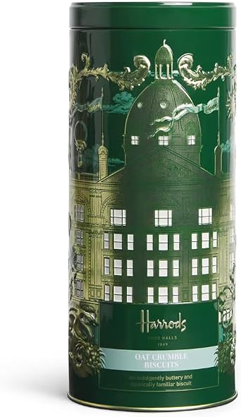 Harrods Heritage Oat Crumble Biscuits, Decorative Green Collector Tin, 200g