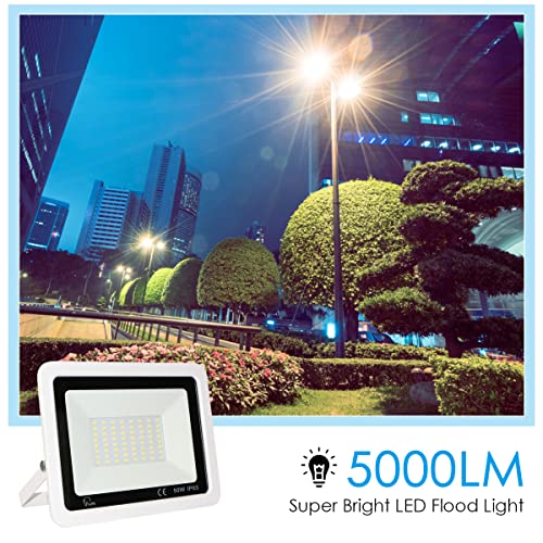 Mille Lucciole 50W LED Strahler Außen,5000LM Superhell Außenstrahler IP65 Wasserdicht Fluter 6500K Kaltweiß Scheinwerfer,LED Strahler für Hinterhof,Garage,Flur,Garten,Keine Bewegungsmelder【Weiß】