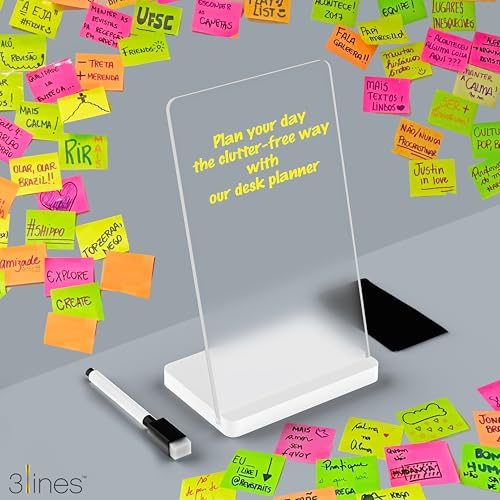 Image of 3 Lines to Do List Acrylic Board for Desk (12X8 CM) | Best Planner & Organiser | White Acrylic Base | with Marker & Cleaning Fabric | Daily Planner to DO Translucent | Small Size
