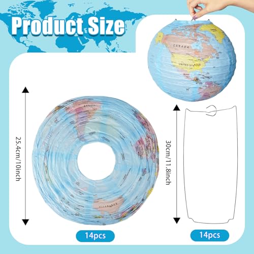 Image of 14 Pcs 10 Inch Globe Hanging Paper Lanterns,World Map Paper Lanterns,Around The World Earth Day Decorations,Travel Map Globe Theme Party Decorations for Home Classroom Earth Theme Party Decor