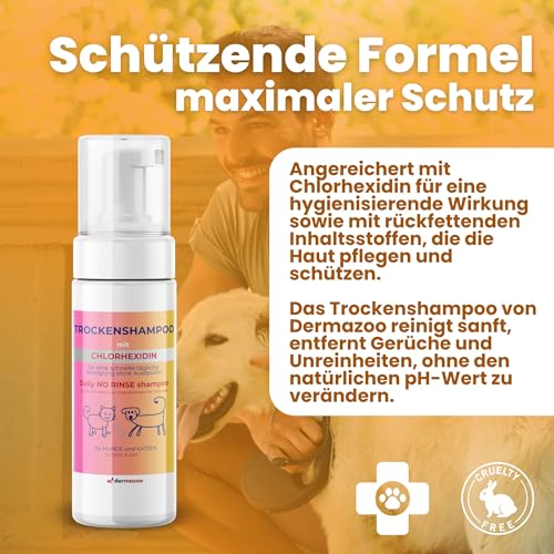 Dermazoo Trockenshampoo für Hunde und Katzen mit Chlorhexidin ohne Ausspülen, 190 ml, Mousse für schnelle und vollständige Anwendung, Shampoo für Hunde und Katzen, geruchlos