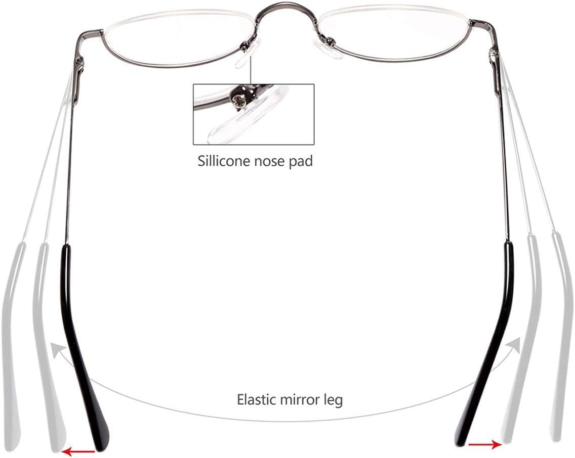 Exclusive Discount 70% Price REAVEE 2 Pack Retro Designer Half Moon Reading Glasses Women Men Spring Hinge Half Frame Readers Stylish Slim Eyeglasses with Pouch,Red and Gun Grey 3.0
