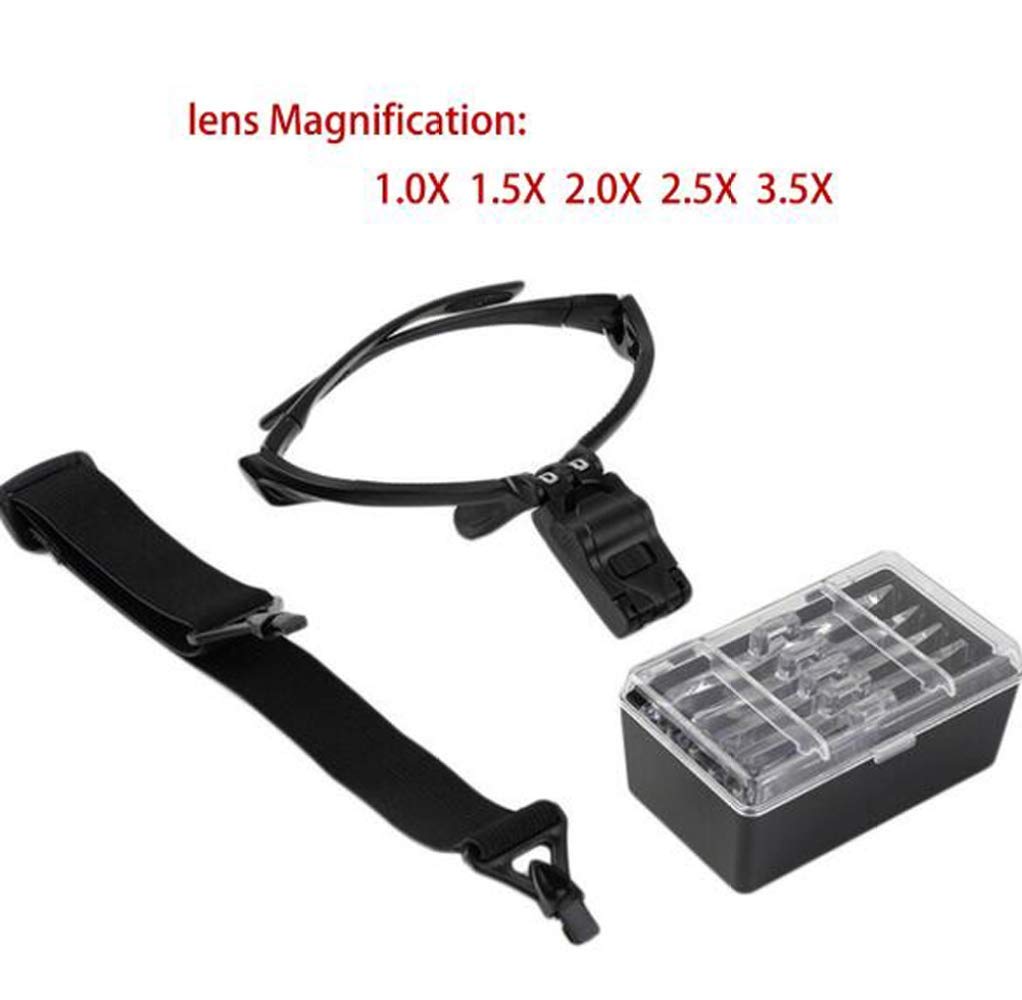 Kopfmontierte Lupe mit LED-Beleuchtung, kopfmontierter Verstärker, freihändige Leselupe, Juwelierlupe 5 R