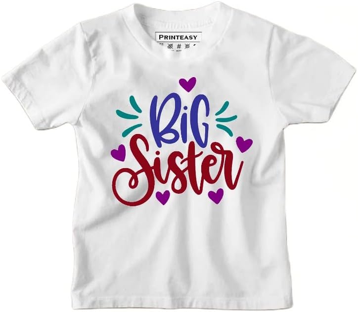 PrintEasy� Big Sister Cotton Round Neck Short Sleeve Unisex Kids T-Shirt for Girls