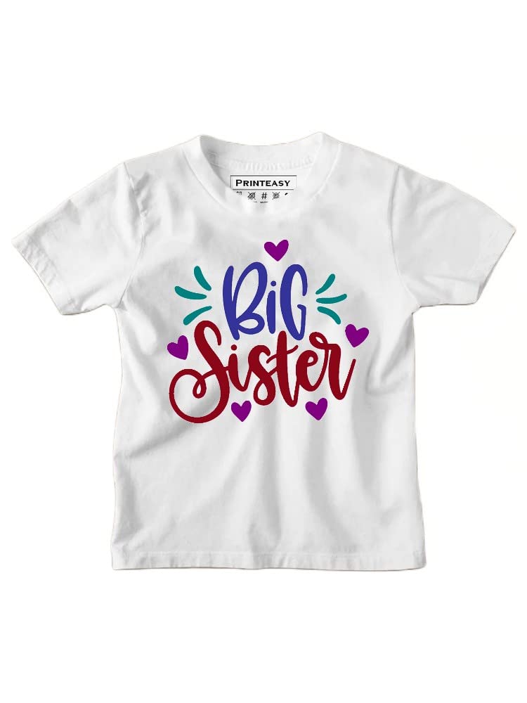 PrintEasy� Big Sister Cotton Round Neck Short Sleeve Unisex Kids T-Shirt for Girls