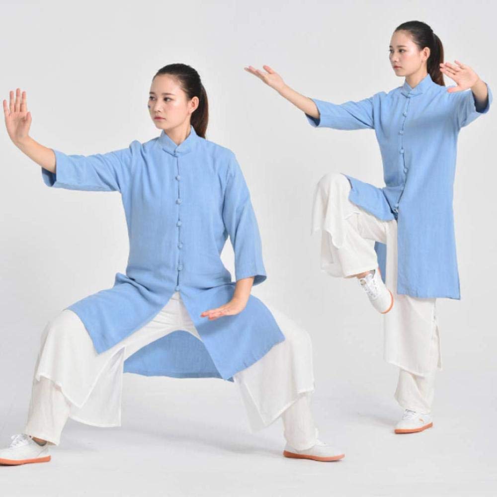 Kobiety Tai Chi Jednolite Ubrania Bawełniane I Lniane Fitness Konkurs Wydajność Taijiquan Ćwiczenia Odzież Garnitur, Niebieski-L