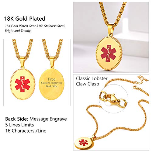 Colar U7 Free Engrave Medical Alert ID feminino, masculino, joia personalizada de identificação de e