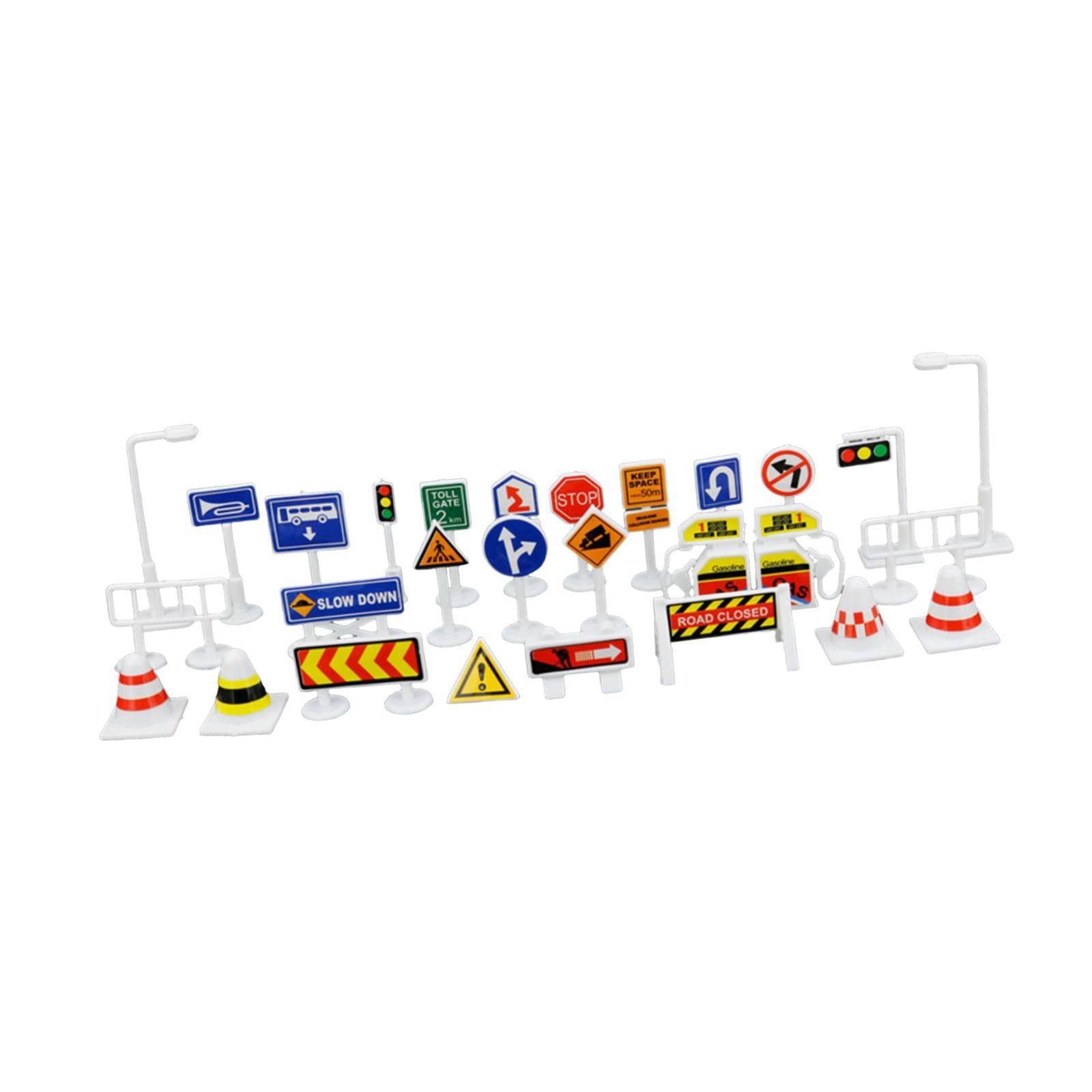 28Pcs 1:64 Scale Street Road Signs Playset Layout Street Signal Traffic Toys A-picture-24