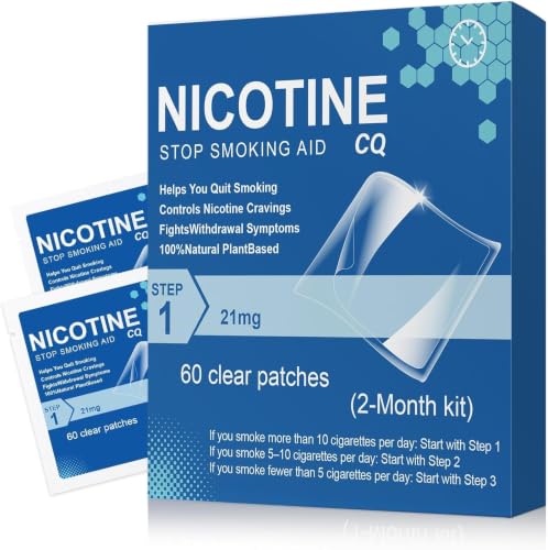 Step 1 Nicotine Patches, 21mg, 60 Count – 24-Hour Stop Smoking Aid,Helping Quit Patch, Easy & Effective Anti-Stickers, 2-Month Transition Supply, for All Skin Types