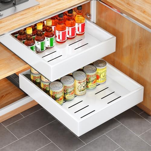 Pull out Cabinet Organizer, 21"Deep, Heavy Duty Full-Extension Sl...