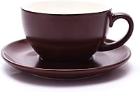 Vista 23 de Taza de arte de café con leche de cerámica y platillo para café con leche y capuchino, ideal para cafetería y barista (Naranja mate, 10.5 oz)