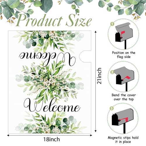 Image of Tiamon Mailbox Covers Magnetic Welcome Letter Box Wrap Standard Size 21x18 Inch Spring Leaves Mailbox Decor Summer Post Box Decoration for Outdoor Garden Yard(Green Eucalyptus)