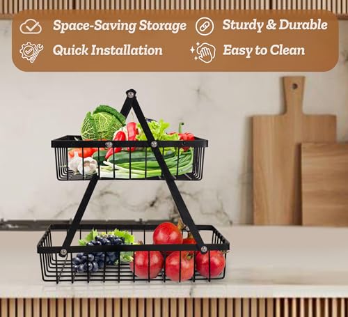 Image of Niyara Iron Metal Heavy Duty Stand 2-Tier multistorage /Multipurpose Standing Rack, Bathroom Countertop Storage Shelf Cosmetic Organizer Holder Kitchen Spice Rack, ((Fruit Basket 01))