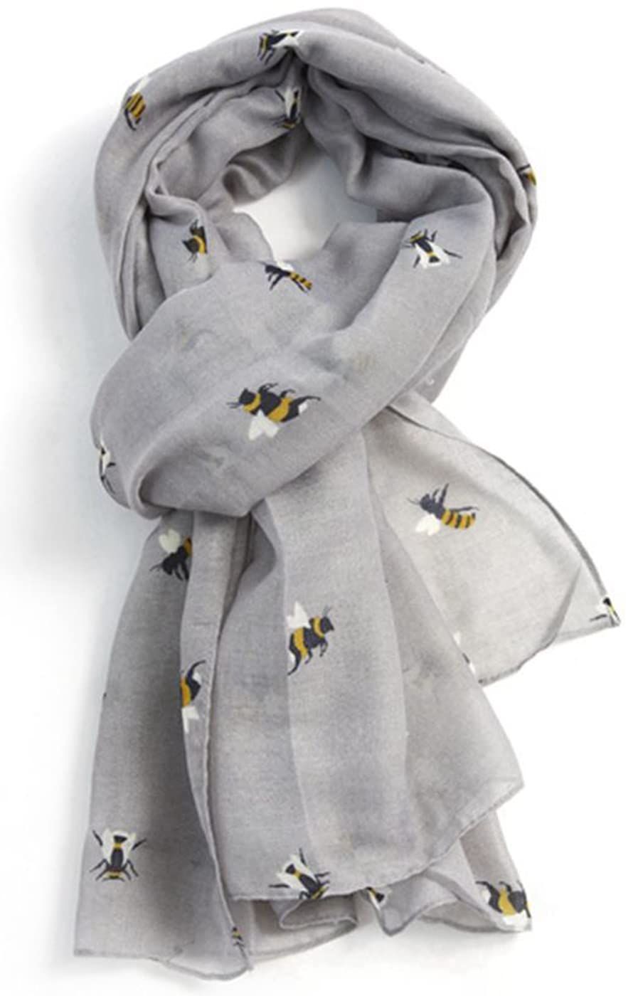 Glamlondon Women's Zy - Grey Bumble Bee Print Scarf Lightweight Fashion Oversize Wrap (Zy - Grey)