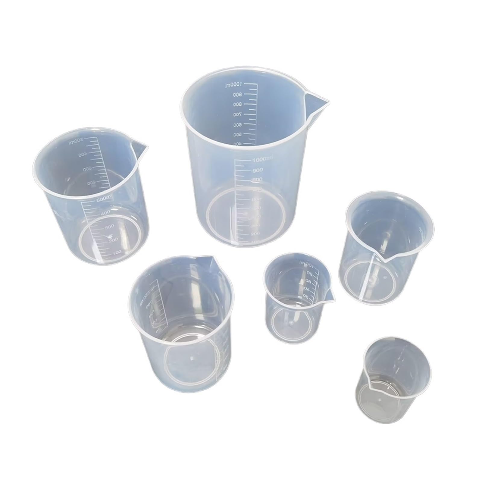 6 vasos medidores transparentes for cocina, laboratorio, con escala de 50/100/200/300/500/1000 ml, vasos mezcladores de plástico transparente.(6Pc Set)