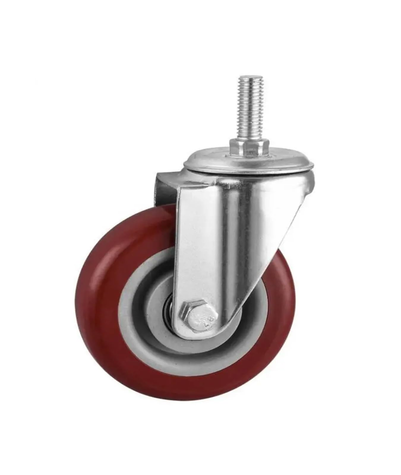 1 Piece of 4-inch Screw Silent Caster in Maroon Double Bearing with M12 Steering Wheel Frame