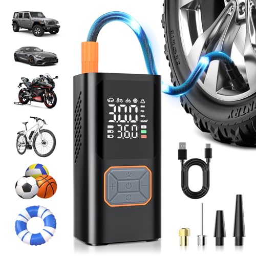 Cordless Tire Inflator Portable Air Compressor 150PSI Bike Pump with LED Light & Pressure Gauge Auto Shut-Off electric Air Pump for Car Tires Motorcycle Bicycle Ball with Digital Dual Values Display