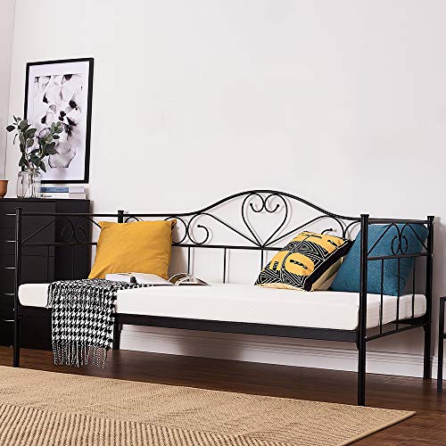 Panana 2 Styles Metal Bed Frame Day Bed 3ft Single Sofa Guest Bed Black/White New (Style2 Daybed, Black)