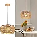 OCWHT Rattan Pendant Light Fixture Ceiling Bohemian Chandelier Flush Mount Hanging Light Woven Lamp Shade Wooden Base Basket for Kitchen Island Hallway Bedroom Dinning