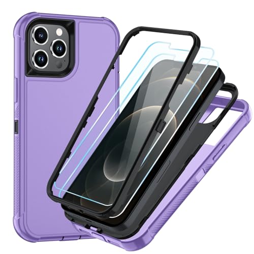 Image of SunStory Compatible with iPhone 12 Pro Max Case with HD Screen Protector, 3-Layer Heavy Duty Full-Body Cover,3 in 1 Hybrid Protective Case for iPhone 12 Pro Max 6.7 inch,Violet