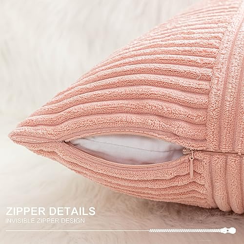 Aqothes FBAPATCHWORKCOOVER-PINK-30X50 Set Of 2 Pink Striped Patchwork Corduroy Throw Pillow Covers 12X20, Decorative Lumbar Throw Pillows thumb #3