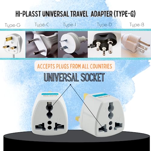 Image of Hi-PLASST India to UK Converter Plug (Pack of 1) - Type-G Travel Adapter for Indian Plugs - Compatible with UK, UAE, Singapore, Hong Kong, Ireland, Wales - 13A, 230V
