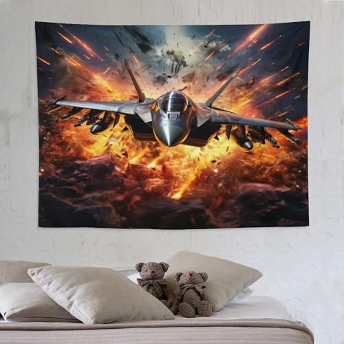 Tapisserie avion F35 : masquez un mur abîmé avec ce tissu de salon