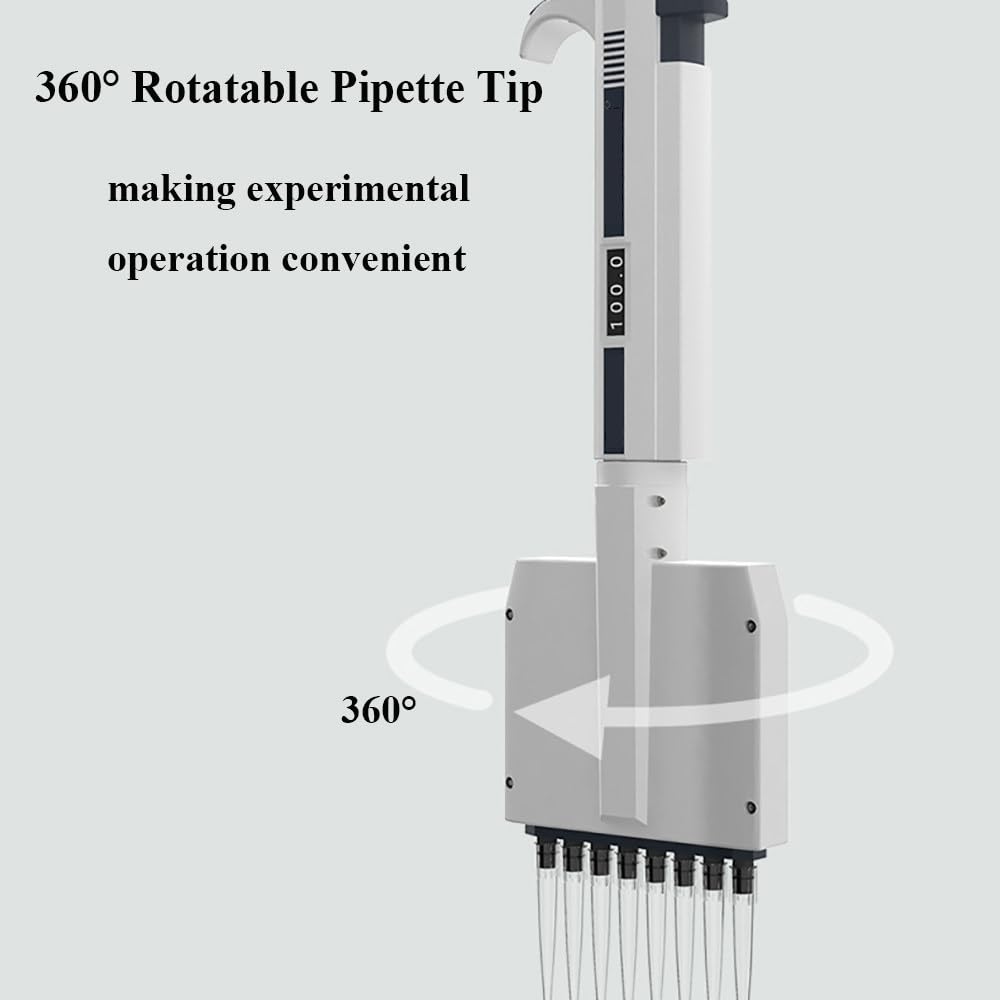 Mikropipeta Laboratoryjna,Wielokanałowa Mikropipeta,0,5-300ul,Końcówka Obrotowa 360°,Z Funkcją Wydmuchu,Regulowany Pipetor 8-Kanałowe Wielokanałowe Pipety Do Szkoły,5-50ul