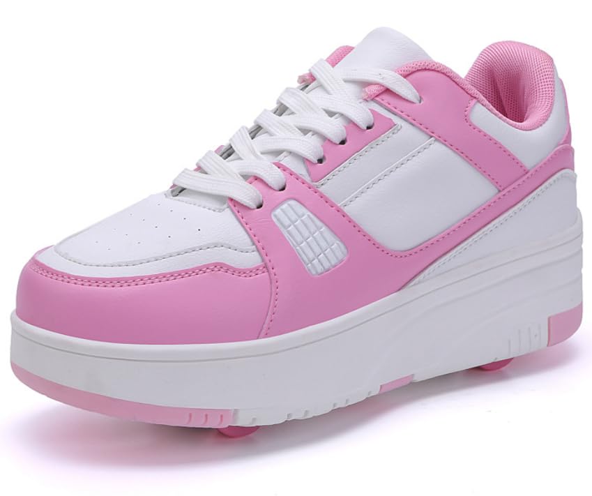 Boys Girls Roller Skates, Roller Skating Shoes with Wheels, Unisex Deformed Sneakers Wheel Shoes for Beginners Gift, Black-33EU