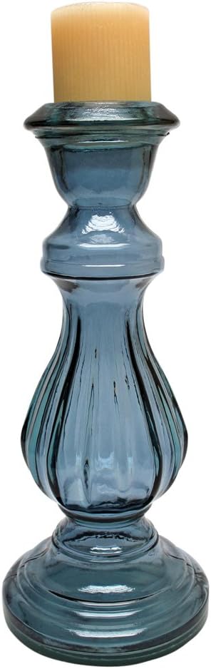 Design Toscano Jaci 16-Inch Dusk Hand-Crafted Glass Candlestick, Medium, Blue, Set of 2