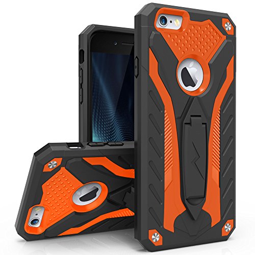 Zizo Static Cover for iPhone 6 Plus 6s Plus Case with [Built-in Kickstand] Shockproof and [Impact Dispersion Technology] Slim Armor Protection, Black/Orange