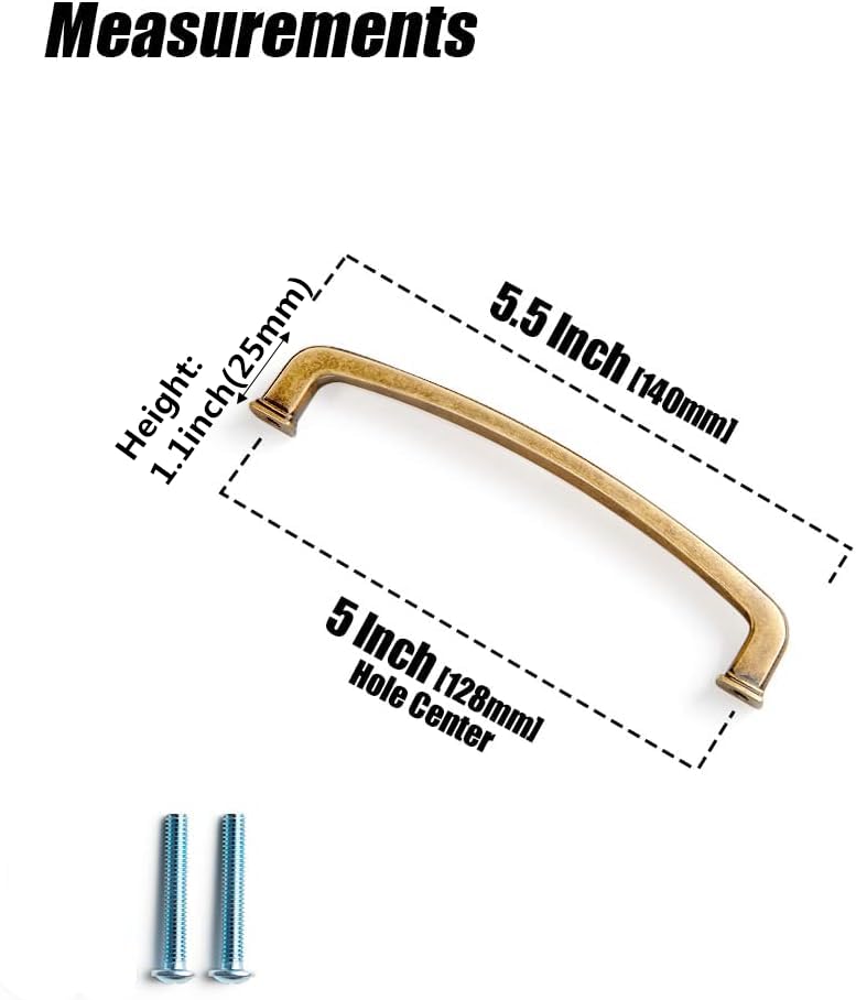 SYZOW 6 Pack128mm Hole Centers Brass Cabinet Pulls Kitchen Cabinet Handles Dresser Drawer Pulls Cupboard Hardware for Cabinets (Bronze) - Image 2