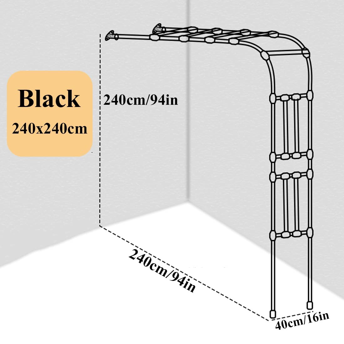 Robuuste metalen tuinboog 240 cm voor klimplanten, weerbestendig voor bruiloft, roos, steun, boog, zwart, 240 x 240 cm
