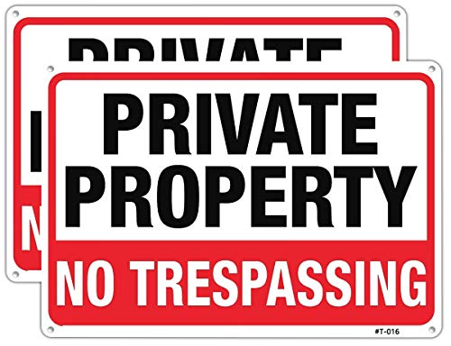 Image of Large Private Property No Trespassing Signs, 10x14 Aluminum, 2 Pack | Rust-free aluminum with UV print; weatherproof for yard, fence, gate, farm, driveway, and home entrance.