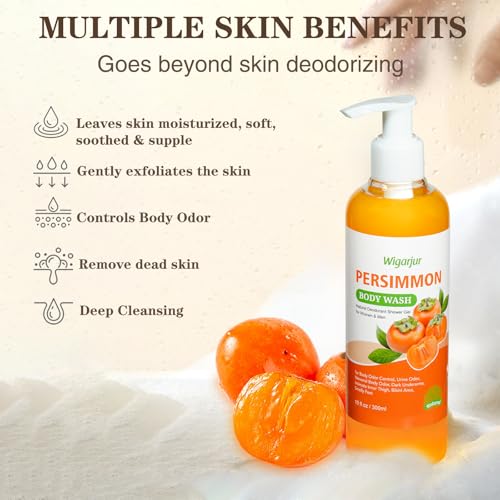 Image of Persimmon Body Wash for Old People Smell, Natural Deodorant Bar Soap for Strong Odor Smelly Feet Remove, Cleansing Body Deodorizing with Persimmon & Green Tea Extracts (Pack of 3)