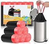 XIQIYY Bolsas de basura negras de 10 L, bolsas de basura pequeñas con asas de amarre, 90 bolsas de basura con cordón, adecuadas para baño, oficina, sala de estar, se adapta a contenedores de 5, 8, 12