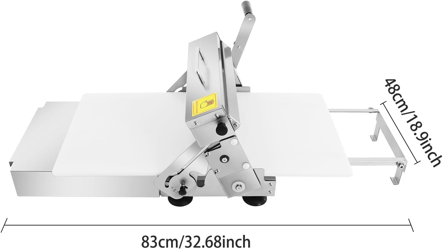 Manual Dough Sheeter, Adjustable Pasta Roller Machine, Stainless Steel Dough Press Maker, Commercial Pastry Dough Roller, 0-25mm Thickness Adjustable Pasta Laminator for Bakery, Kitchen, Restaurant