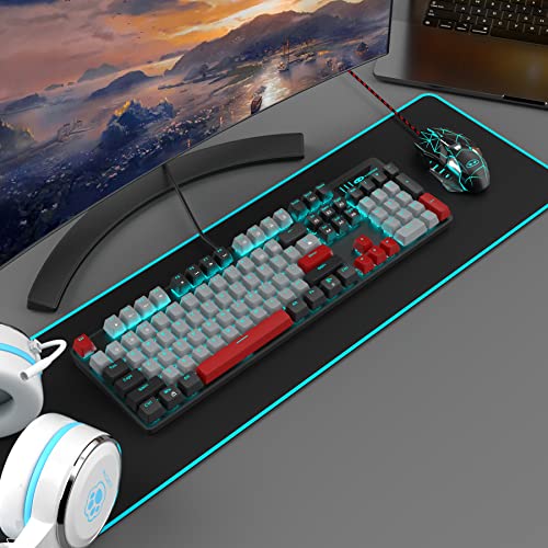 Image of MageGee Mechanical Gaming Keyboard, New Upgraded 104 Keys Blue Backlit Keyboard with Blue Switches, USB Wired Mechanical Computer Keyboard for Laptop, Desktop, PC Gamers(Black & Gray)