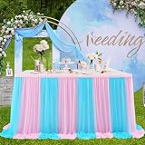 JustSmart Einweg Tüll Tischrock – Elegante Tischdeko für Hochzeit, Geburtstag, Baby Shower – Dekorativer Tischskirt für Buffet und Partytisch – Rechteckige Tischdecke – Größe: 6FT/75 x 183cm
