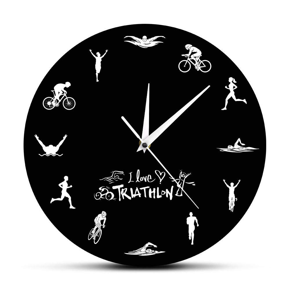 Triathlon nowoczesny okrągły zegar ścienny pływanie rower bieganie sporty dekoracja domu triatlonek zegarek ścienny czasomierz triathlon wachlarze prezent-bez ramek_prosty_design