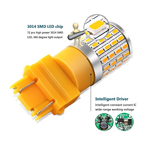 PHINLION 3157 LED Bulb Amber Yellow, Super Bright 3156 4157 3757 3457A LED Blinker Bulbs for Rear Front Turn Signal Parking DRL Side Marker Lights, Non-polarity, Pack of 2 - Image 3