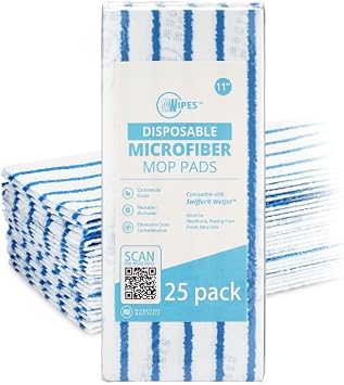 10" MWipes Semi-Disposable Microfiber Mop Pads - Compatible with Swiffer Wet Jet - Replacement Flat Mop Heads Compatible with Any Flat Mop System, 25 Pack