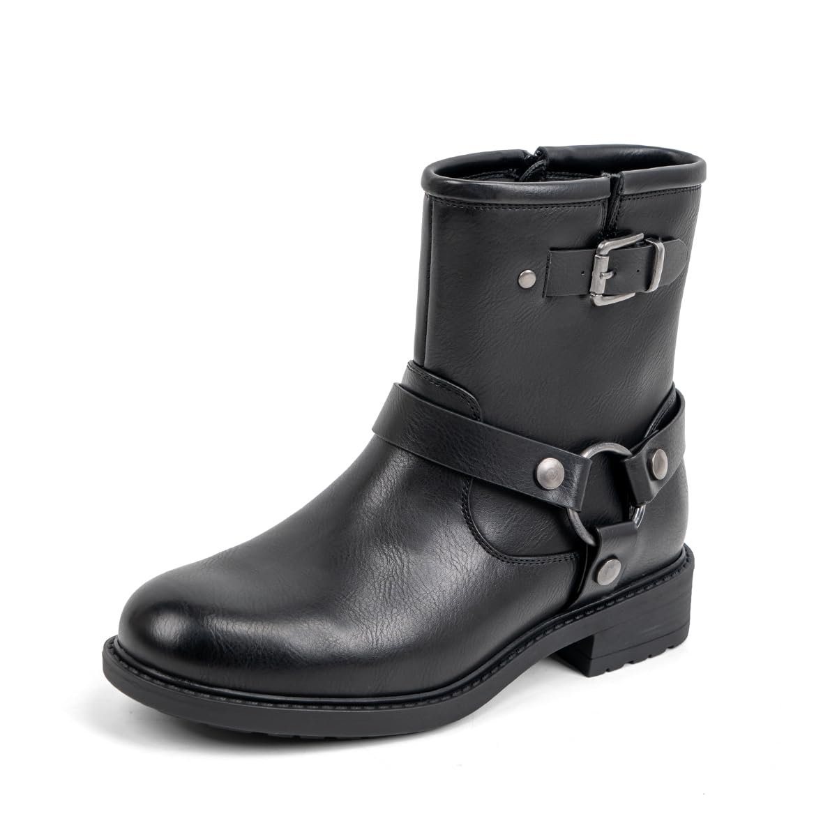 VJH confort Womens Ankle Boots Comfortable Low Chunky Heel Round Toe Buckle Fashion Booties with Zipper