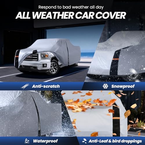 Image of Multi-Layer GMC Sierra Truck Cover, Custom fit Sierra 2002-2018 Regular Cab Long Bed(8.15') Car Cover Waterproof All Weather, Full Exterior Cover Rain Wind Dust and UV Protection with Door Zipper
